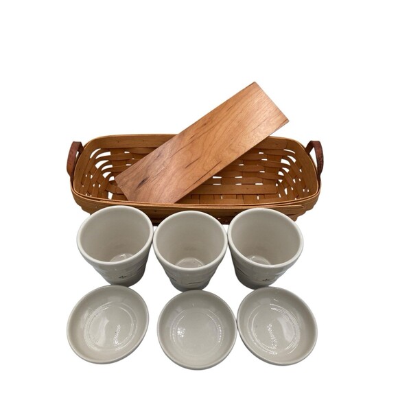 Longaberger Flower Pot Planter Set Basket W/ Saucers Woven Traditions Blue - Picture 1 of 14